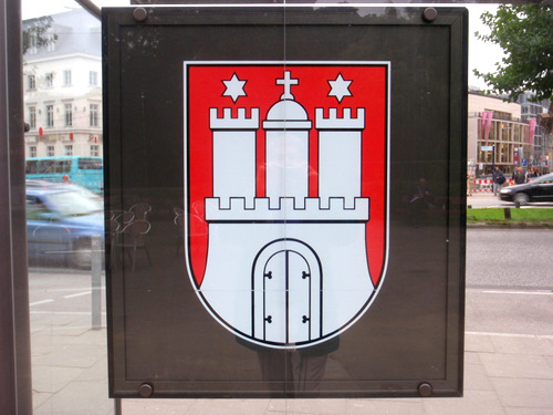 The Official Flag and Emblem of the City of Hamburg.